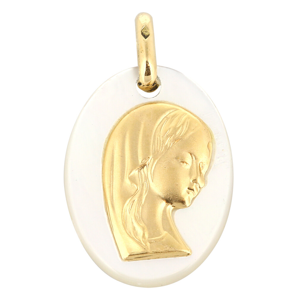 Photo de Médaille Vierge voilée ovale - Or jaune 18ct & nacre