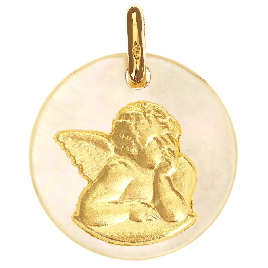 Photo de Médaille Ange Raphael - Or jaune 18ct & nacre