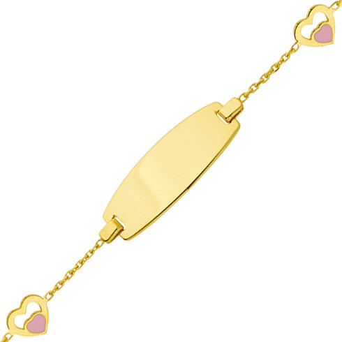 Photo de Gourmette bébé coeur rose - Or jaune 9ct