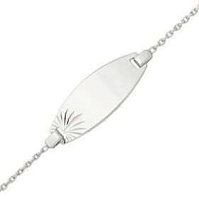 Photo de Gourmette bébé ovale étoilée - Or blanc 9ct