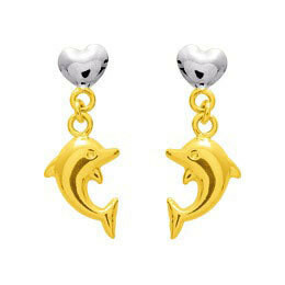 Photo de Boucles d'oreilles dauphins - Vis - Or jaune 18ct