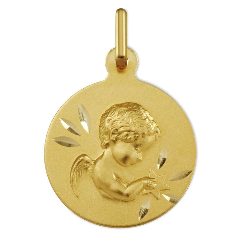 Photo de Médaille Ange à l'étoile ciselée - Or jaune 9ct