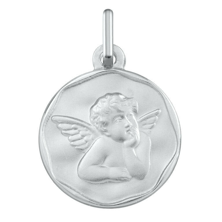 Photo de Médaille Ange pensif - Or blanc 9ct