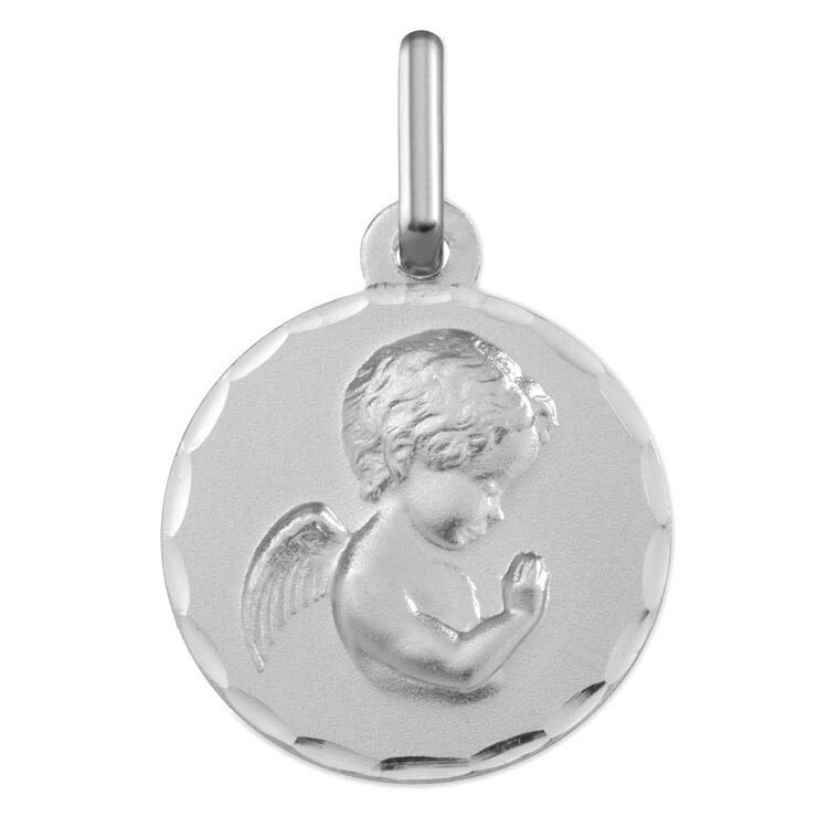 Photo de Médaille Ange en prière ciselée - Or blanc 9ct