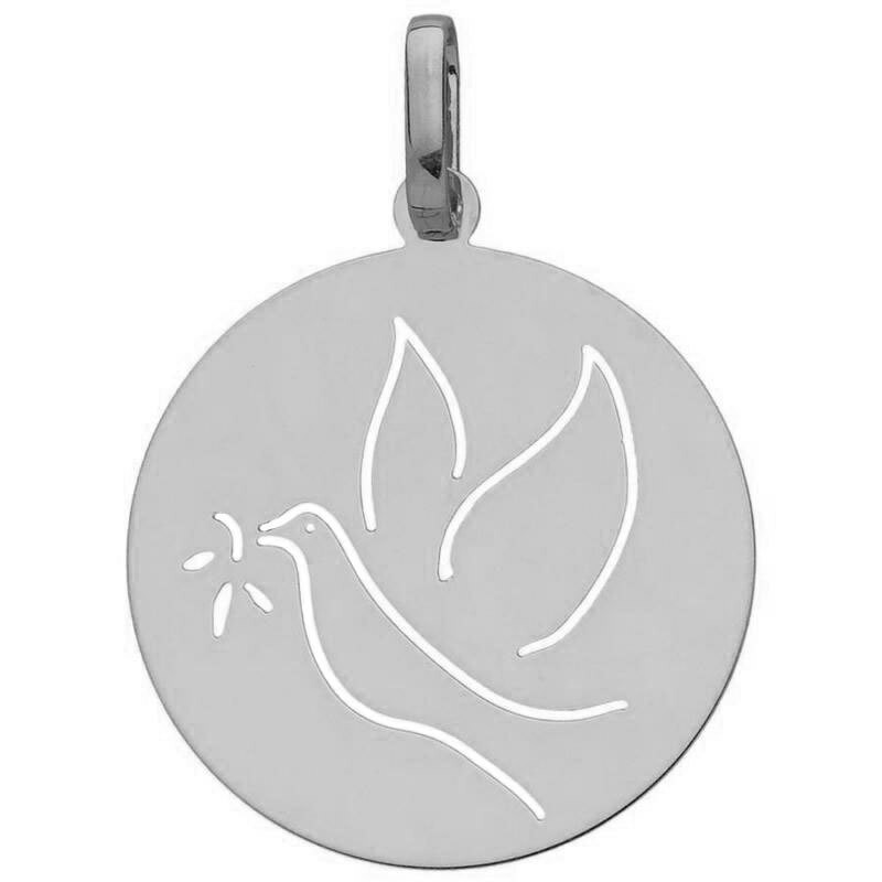 Photo de Médaille de la Colombe ajourée - Or blanc 18ct