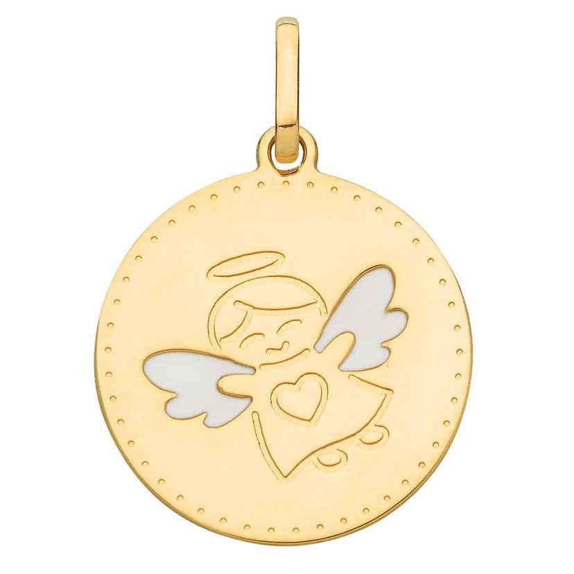 Photo de Médaille Ange aux ailes blanches - Or jaune 18ct