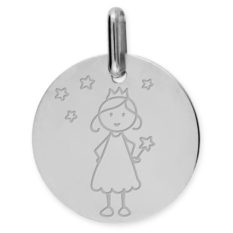 Photo de Médaille Petite Fée Etoiles - Or blanc 9ct