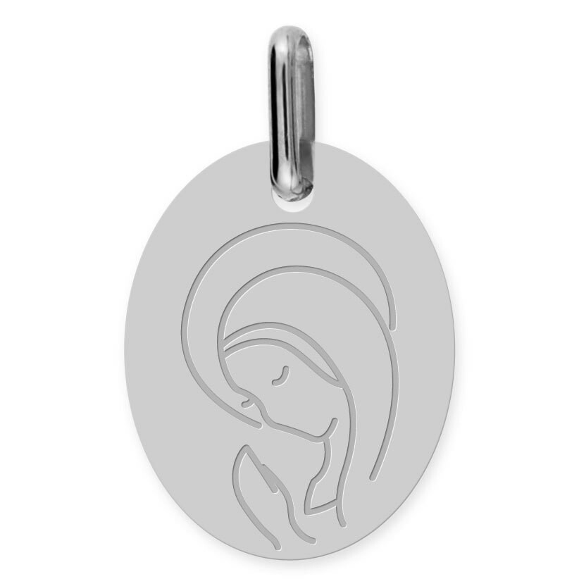 Photo de Médaille Vierge en prière ovale - Or blanc 18ct
