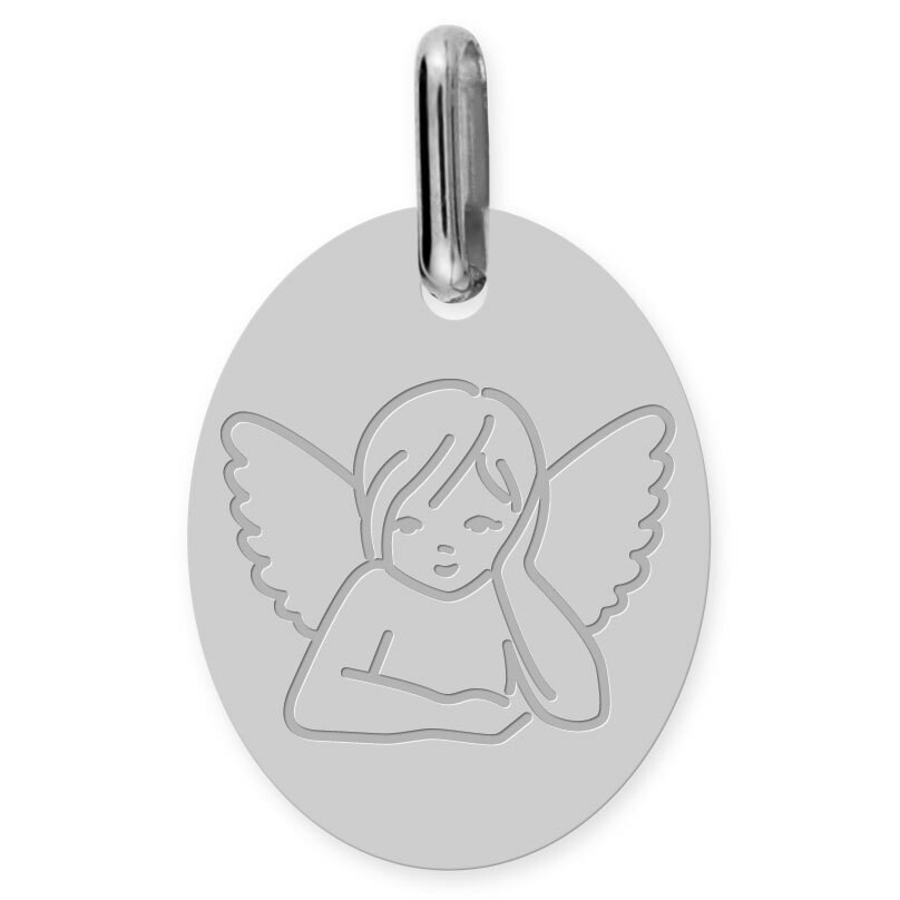 Photo de Médaille Ange pensif ovale (or blanc 9ct) 