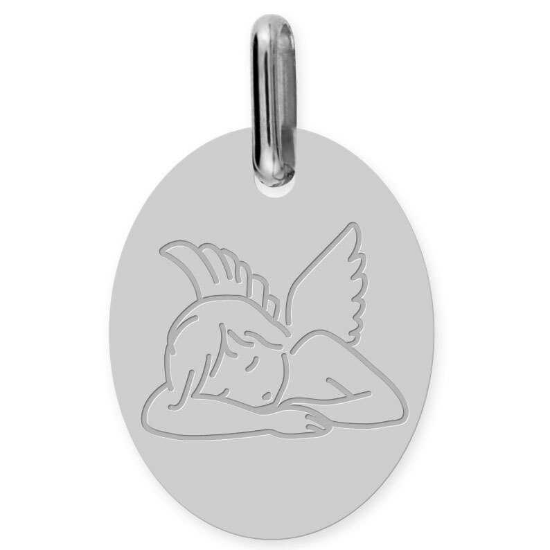 Photo de Médaille Ange dormeur ovale (or blanc 18ct) 