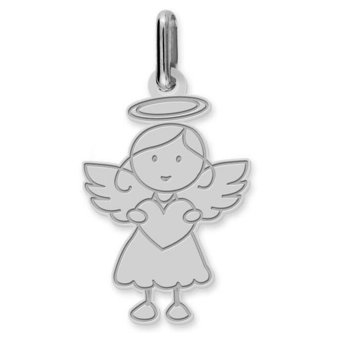 Photo de Pendentif Ange fille au coeur - Or blanc 9ct