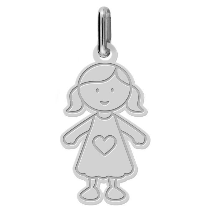 Photo de Pendentif petite fille au coeur - Or blanc 18ct