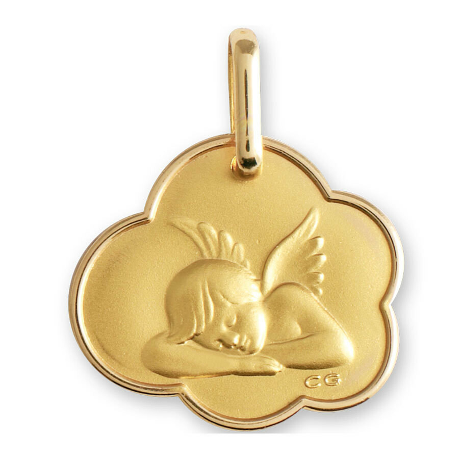 Photo de Médaille nuage Ange endormi - Or jaune 9ct