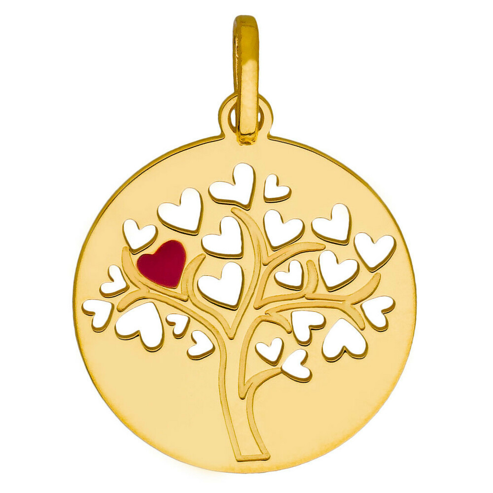 Photo de Médaille Arbre de vie ajourée au coeur rouge - Or jaune 9ct