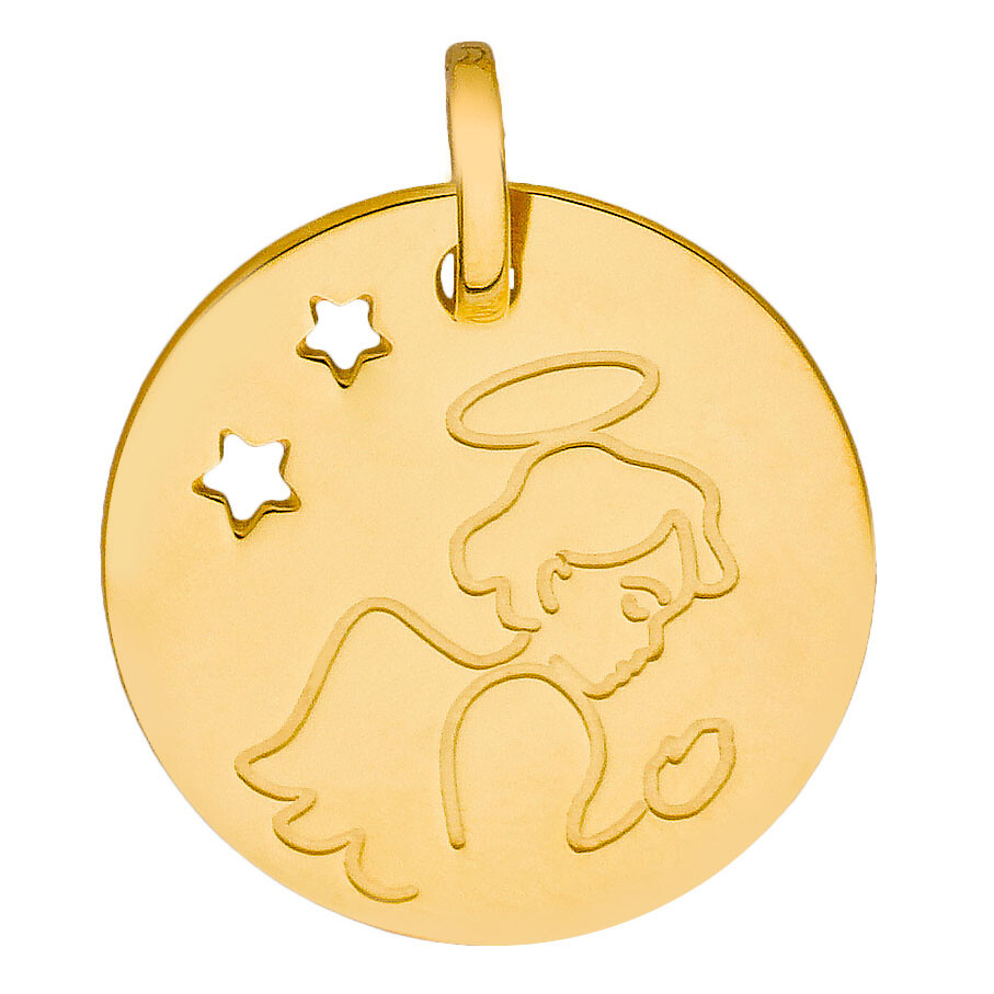 Photo de Médaille Ange aux étoiles ajourées - Or jaune 9ct