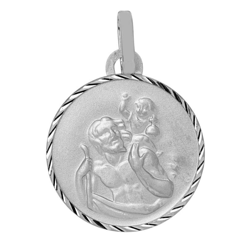 Photo de Médaille Saint- Christophe ronde diamantée - Or blanc 18ct