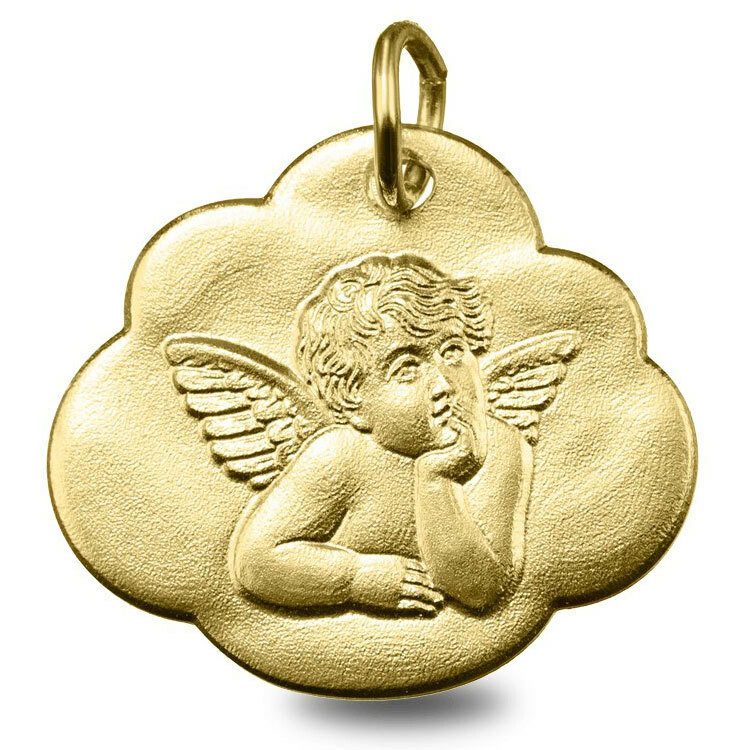Photo de Médaille nuage Ange pensif - Or jaune 9ct