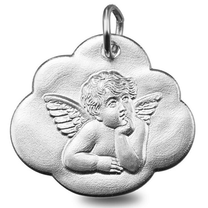 Photo de Médaille nuage ange pensif - Or blanc 9ct