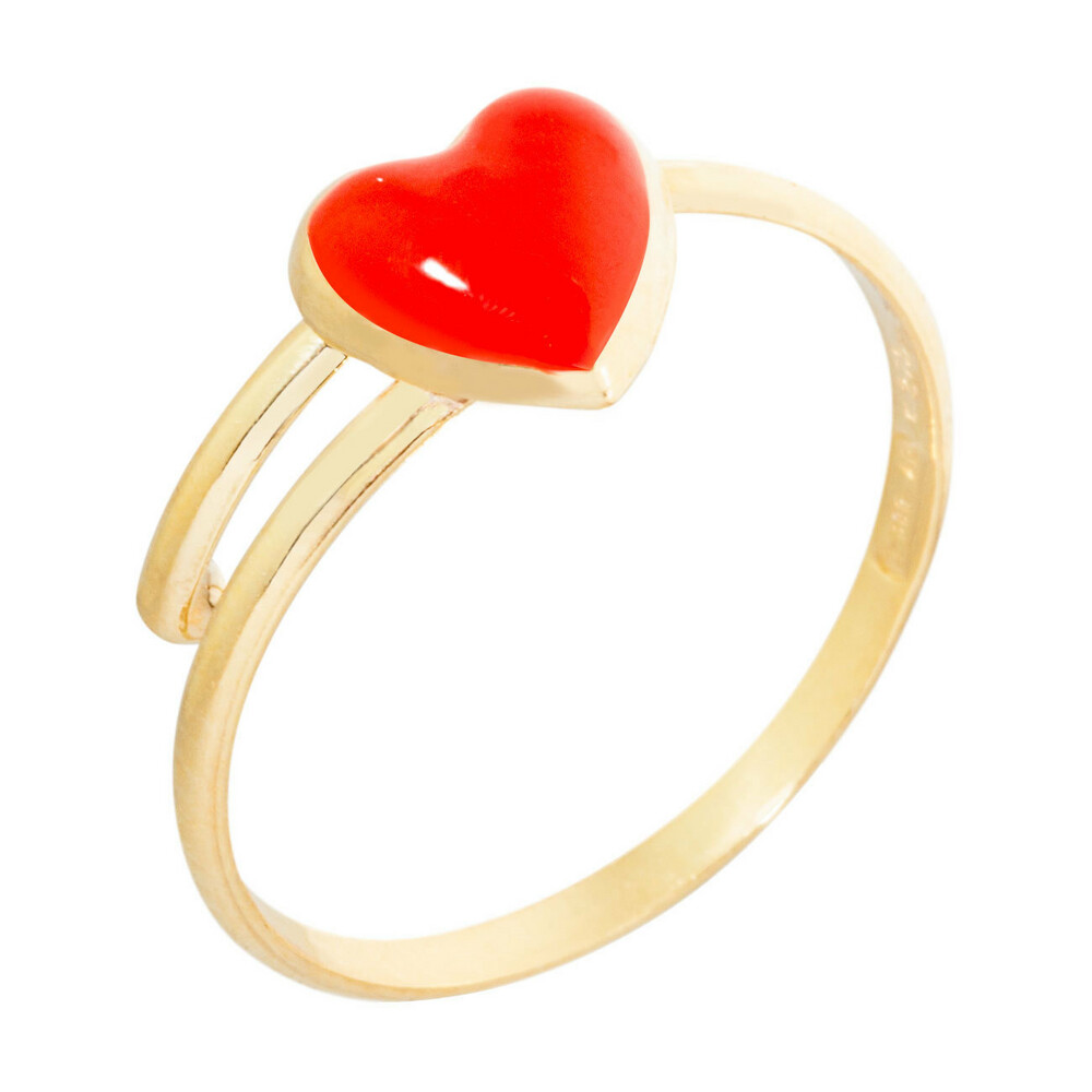 Photo de Bague enfant coeur rouge - Or jaune 9ct