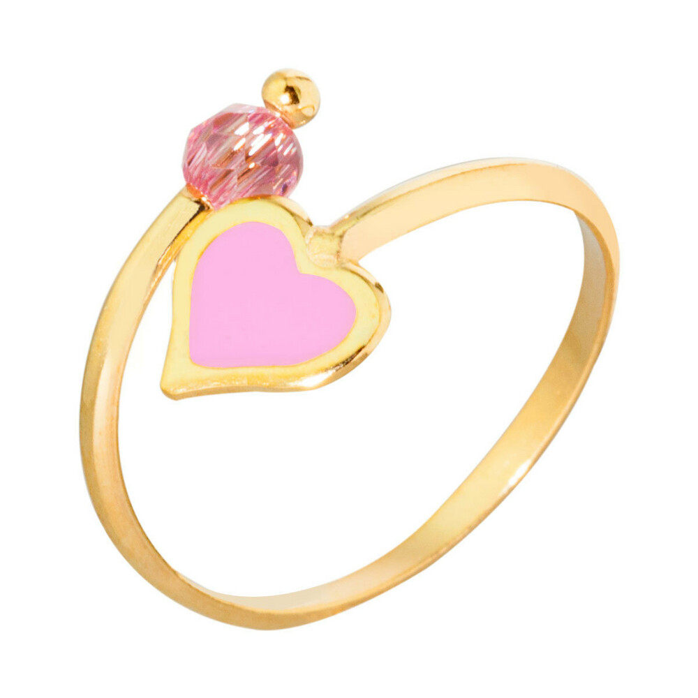 Photo de Bague enfant coeur rose - Or jaune 9ct