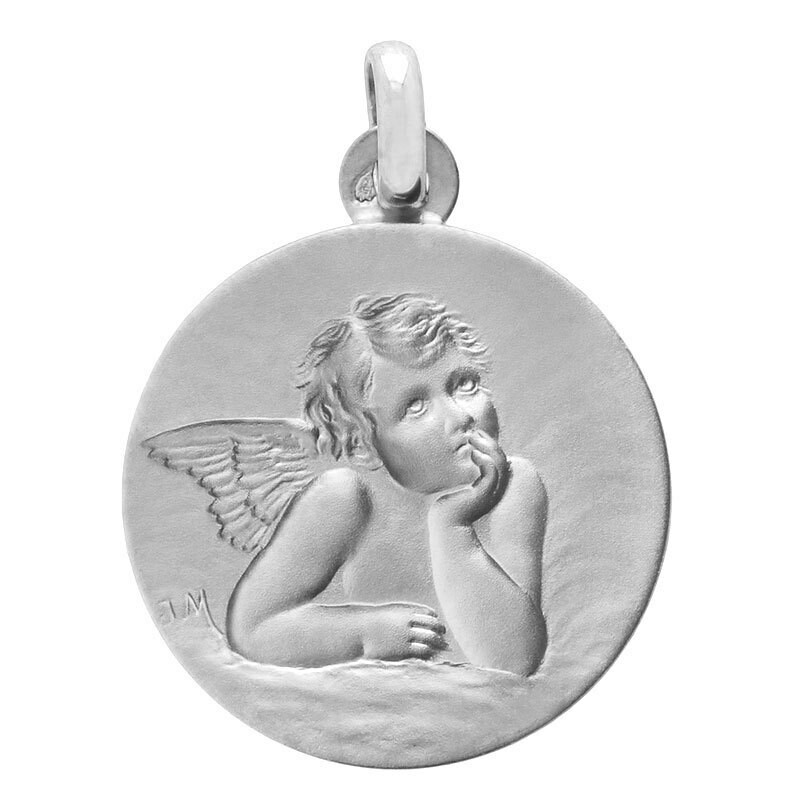Photo de Médaille Ange ronde - Or blanc 18ct