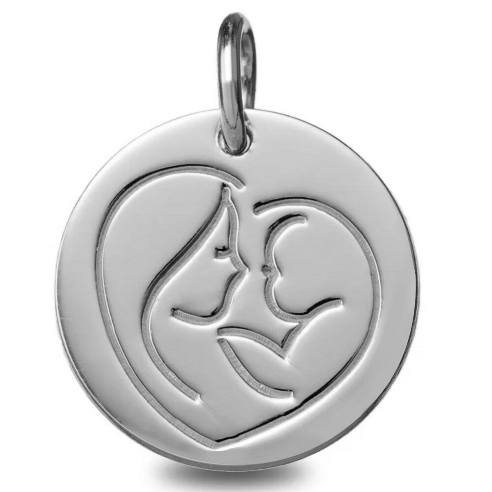 Photo de Médaille Vierge à l'enfant en coeur - Or blanc 18ct