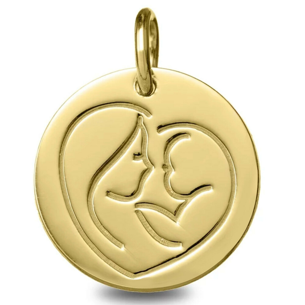 Photo de Médaille Vierge à l'enfant en coeur - Or jaune 9ct