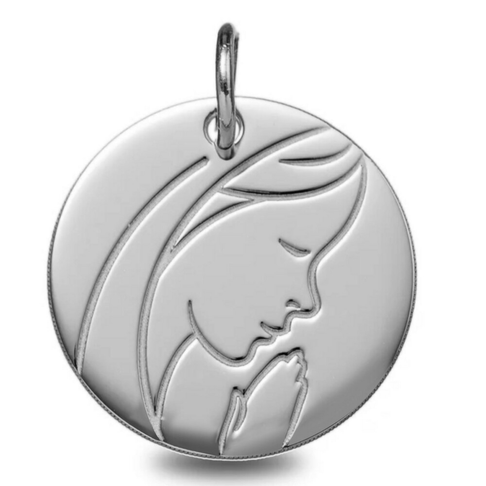 Photo de Médaille Vierge pieuse - Or blanc 9ct