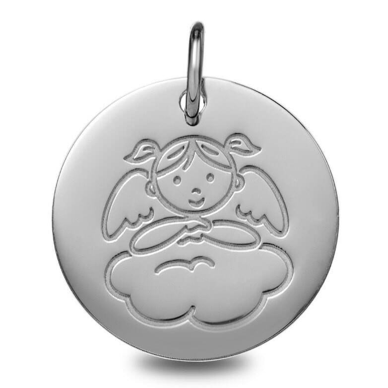 Photo de Médaille Ange fille nuage - Or blanc 9ct