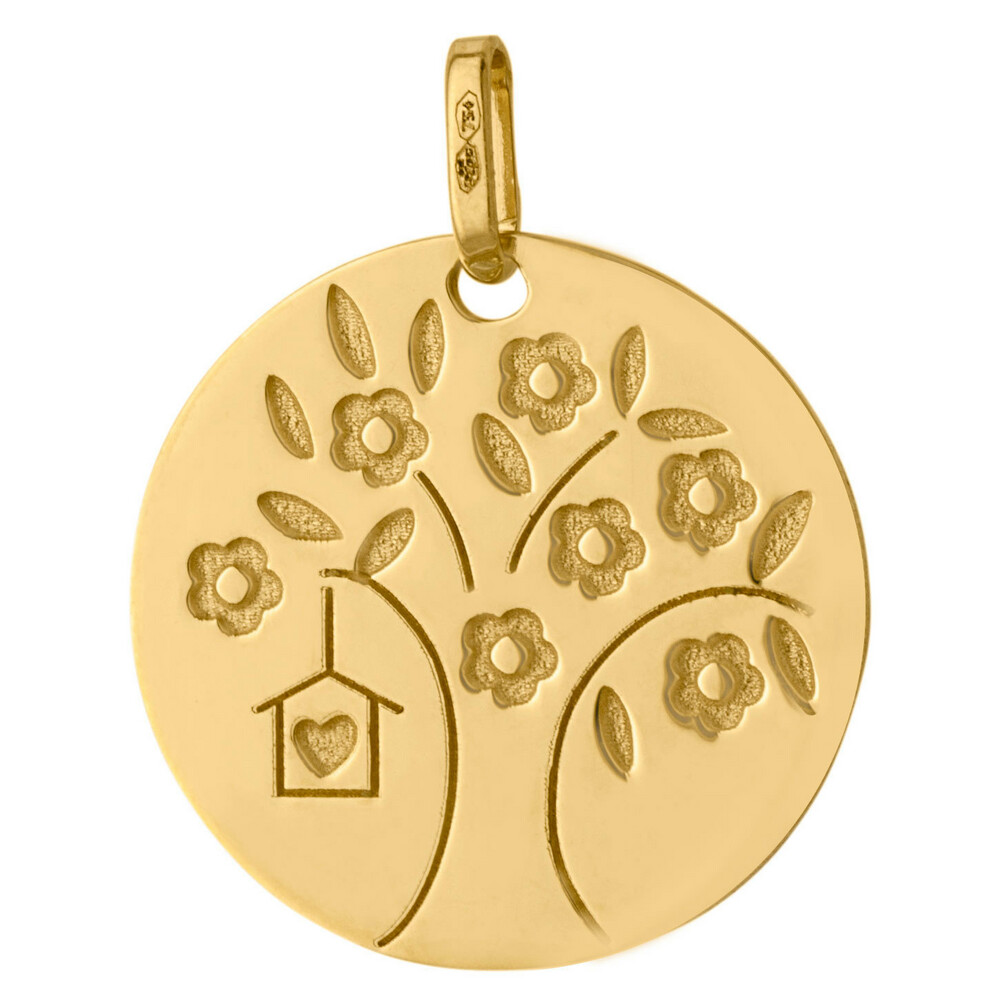 Photo de Médaille Arbre de vie fleuri au coeur - Or jaune 18ct