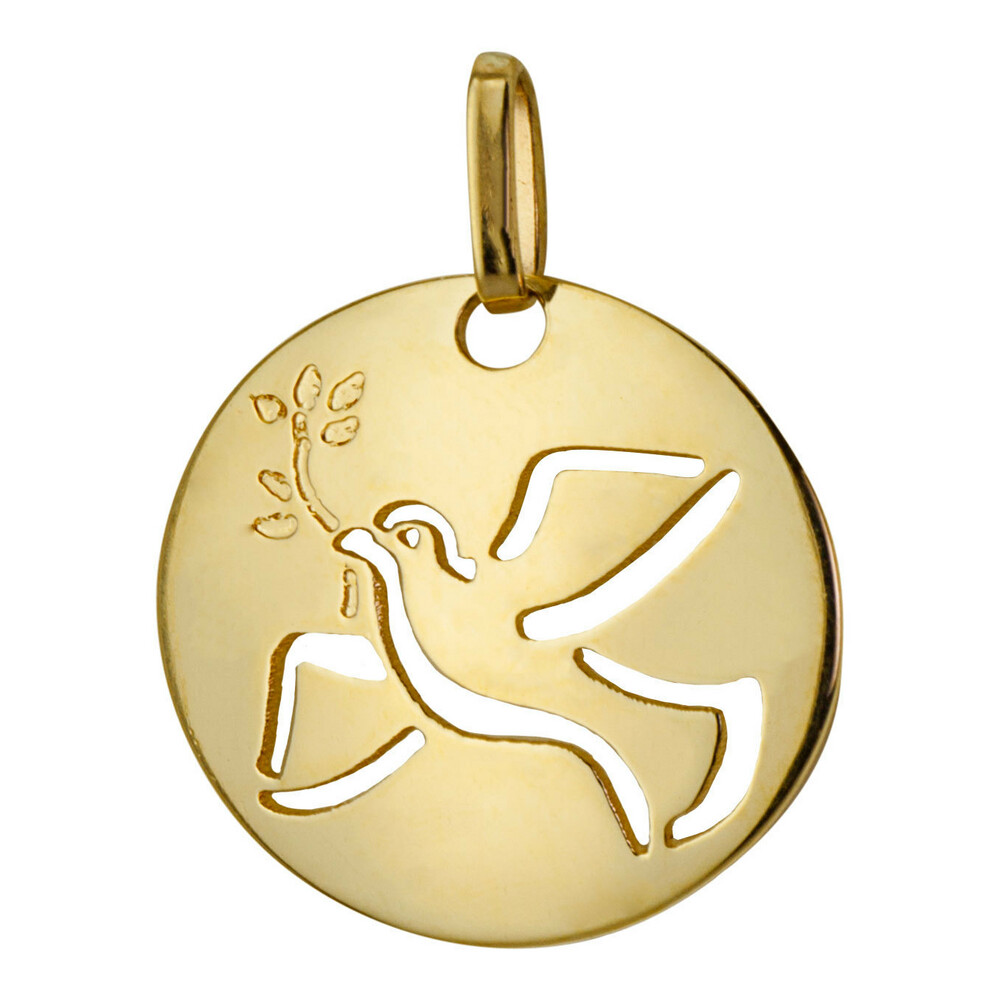 Photo de Médaille bombée Colombe ajourée - Or jaune 9ct