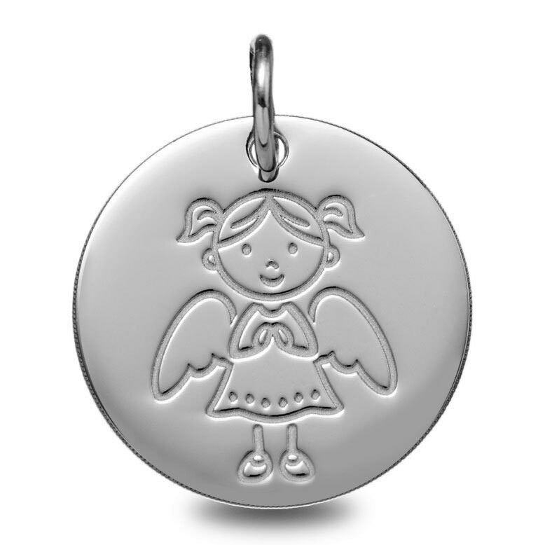 Photo de Médaille Ange fille - Or blanc 9ct