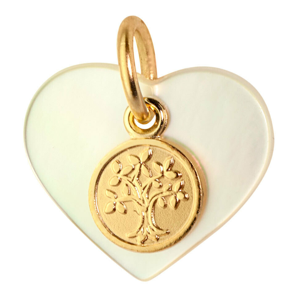 Photo de Médaille coeur arbre de vie - Or jaune 9ct & nacre