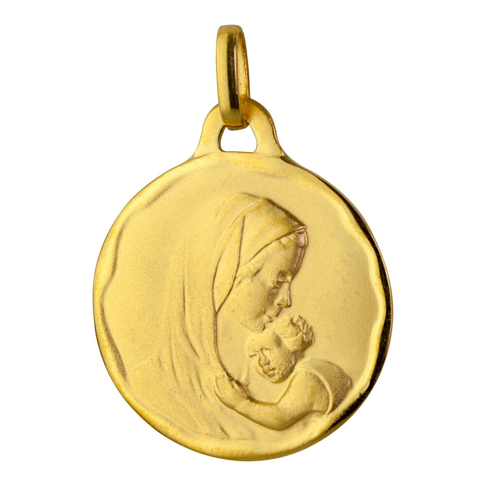 Photo de Médaille Vierge à l'enfant satinée - Or jaune 9ct