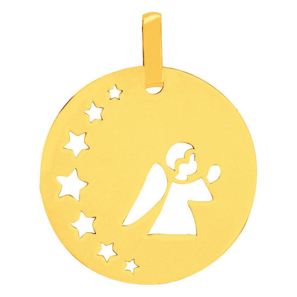 Photo de Médaille petit ange aux étoiles - Or jaune 9ct
