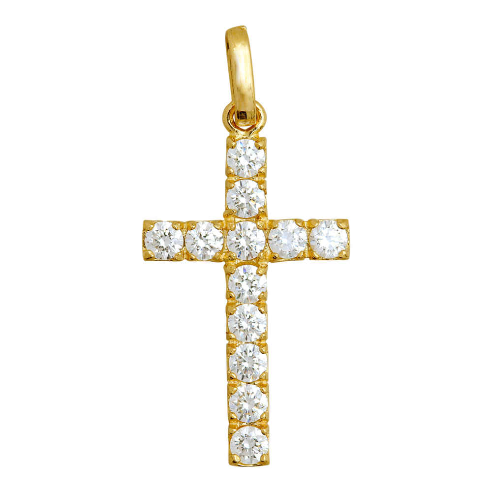 Photo de Croix oxydes de zirconium 22mm - Or jaune 18ct
