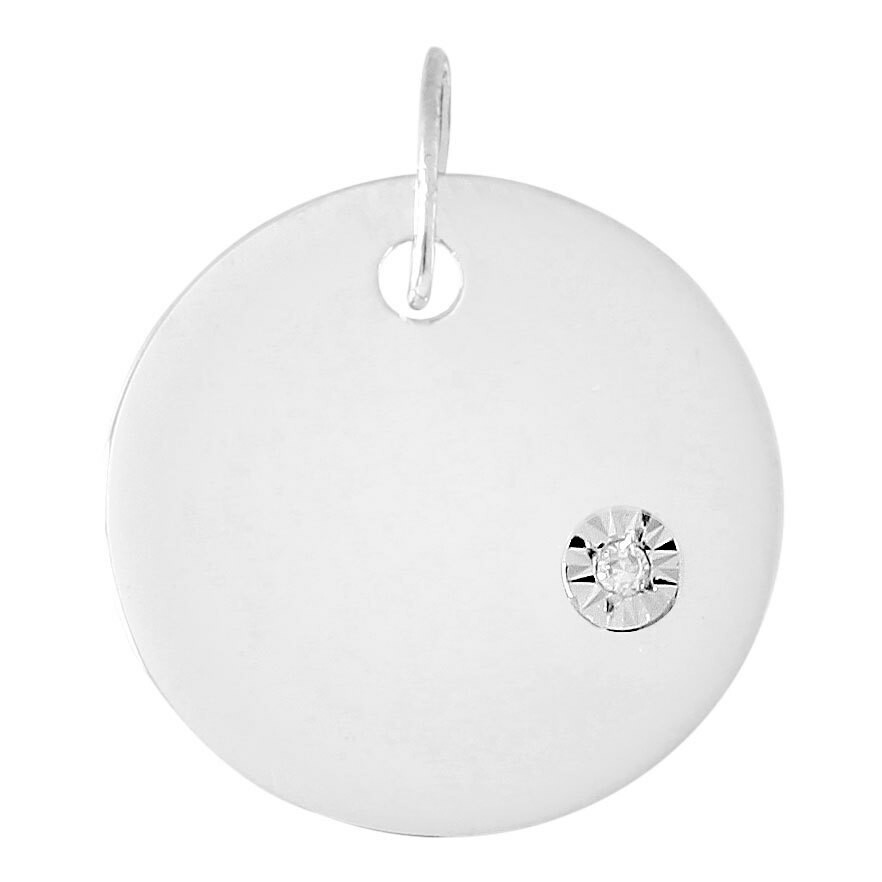Photo de Pendentif plaque ronde - diamant & or blanc 9ct