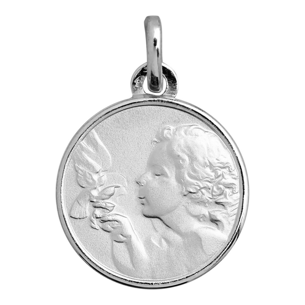Photo de Médaille Ange à la Colombe - Or blanc 18ct
