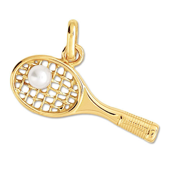 Photo de Pendentif raquette de tennis perle - Or jaune 18ct