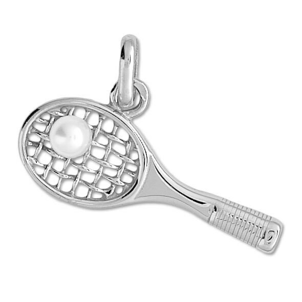 Photo de Pendentif raquette de tennis perle - Or blanc 18ct