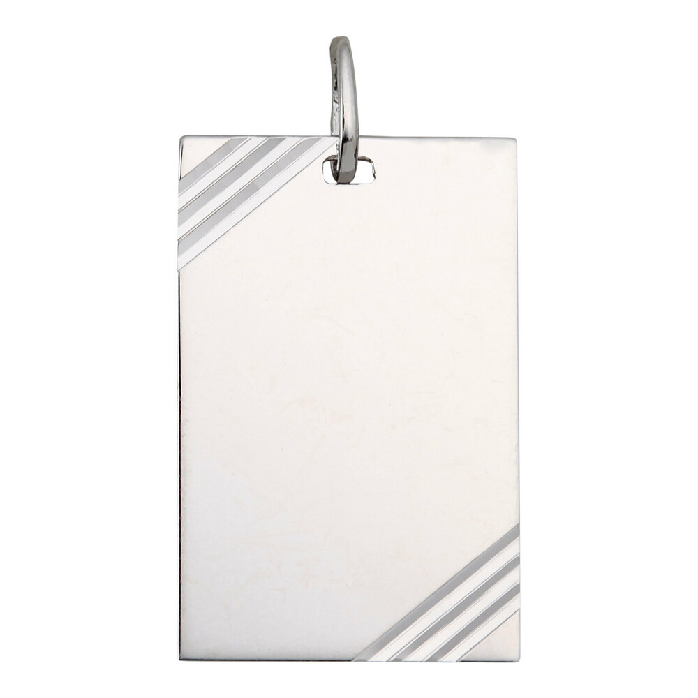 Photo de Pendentif plaque rectangle striée - Argent massif