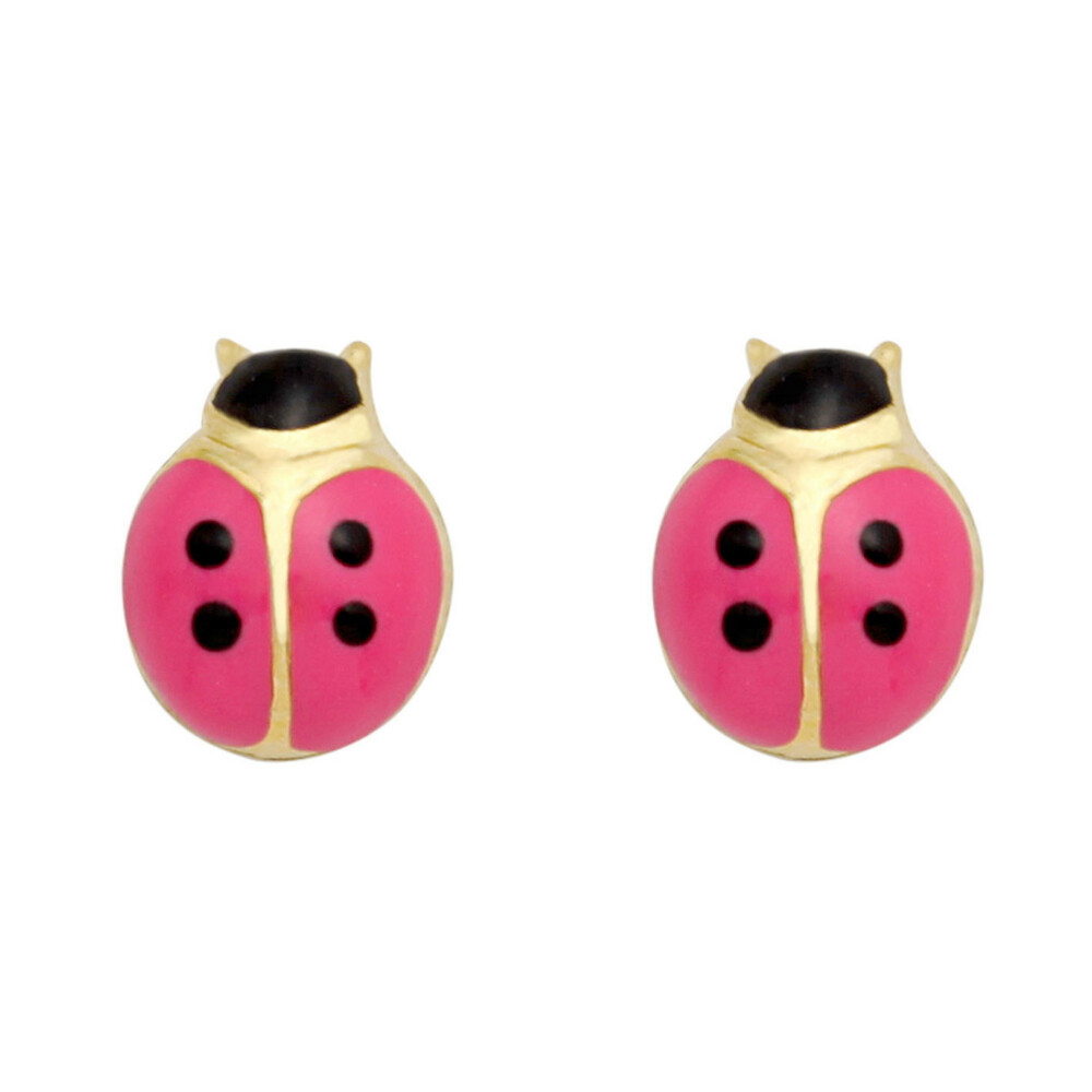 Photo de Boucles d'oreilles coccinelles roses - Vis - Or jaune 18ct