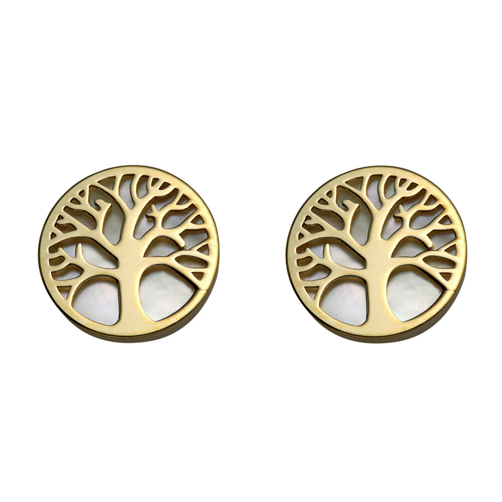 Photo de Boucles d'oreilles arbres de vies - Puces - Or jaune 9ct & nacre