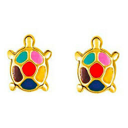 Photo de Boucles d'oreilles tortues multicolor - Vis - Or jaune 9ct