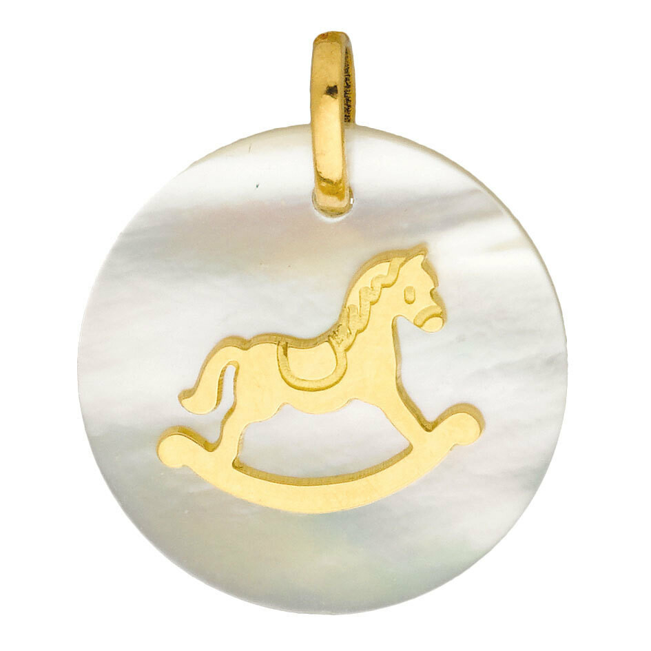 Photo de Médaille Cheval à bascule - Or jaune 18ct & nacre
