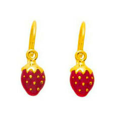 Photo de Boucles d'oreilles fraises - Dormeuses - Or jaune et or blanc 18ct
