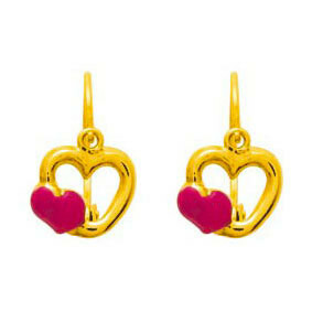 Photo de Boucles d'oreilles coeurs - Dormeuses - Or jaune et or blanc 18ct