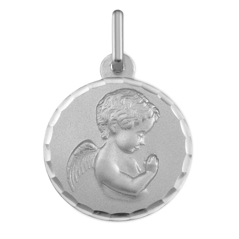 Photo de Médaille Ange en prière ciselée - Or blanc 18ct
