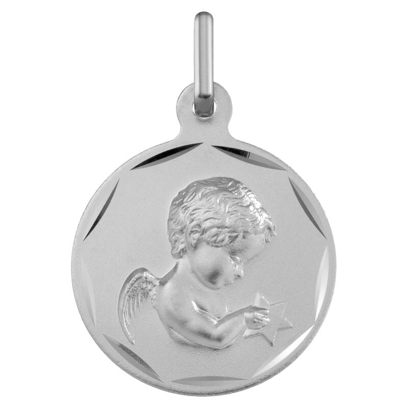 Photo de Médaille Ange à l'étoile - Or blanc 18ct