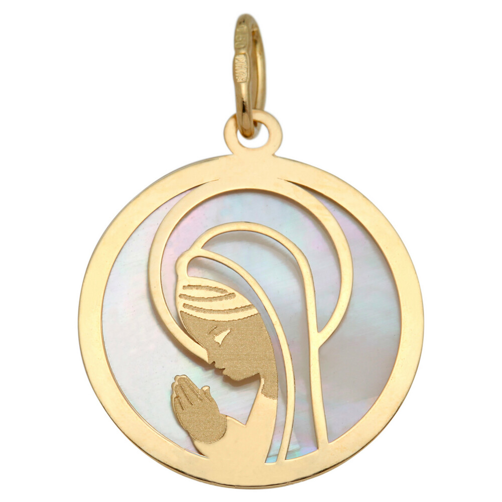 Photo de Médaille Vierge en prière - Or jaune 9ct & nacre